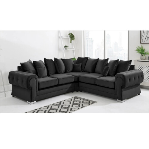 Furniture 786 Verona Plush Scatter Back 2c2 Corner Sofa Black