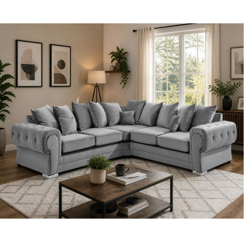 Furniture 786 Verona Plush Scatter Back 2c2 Corner Sofa Silver