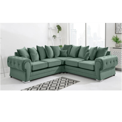 Furniture 786 Verona Plush Scatter Back 2c2 Corner Sofa Green