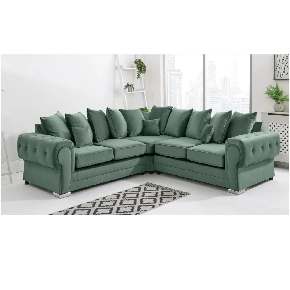 Furniture 786 Verona Plush Scatter Back 2C2 Corner Sofa Green