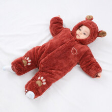 ([Shu Rong Little Bear Climbs] Red Footprints, 59cm) Baby jumpsuits, autumn and winter baby thickened warm rompers, newborn cotton padded clothes