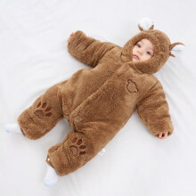 ([Shu Rong Little Bear Climbs] Footprint Khaki, 66cm) Baby jumpsuits, autumn and winter baby thickened warm rompers, newborn cotton padded clothes
