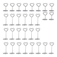30 Pcs Card Holder Heart Shape Table Picture Stand Wire Tabletop Photo Holder Menu Clips for Wedding Party Number,Silver