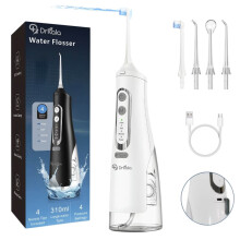 Dus Bucal Profesional DrKala ProClean Plus, Portabil, 1600 pulsatii/min, 4 Programe, Memorie, Personalizare, Rezervor 310ml, 4 Duze