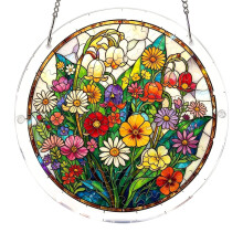 Vitrail à motifs de fleurs, capteur de lumière solaire pour-27