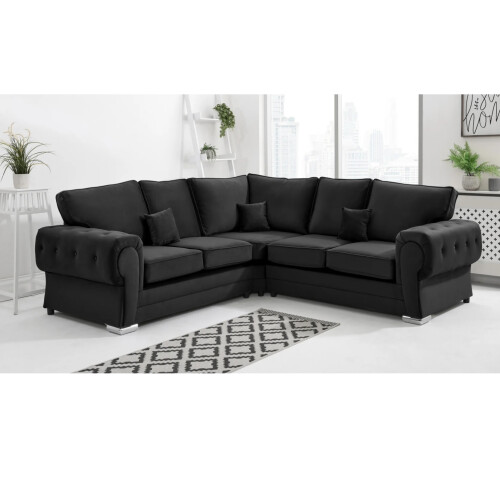 Furniture 786 Chingford Plush Full Back 2c2 Corner Sofa Black