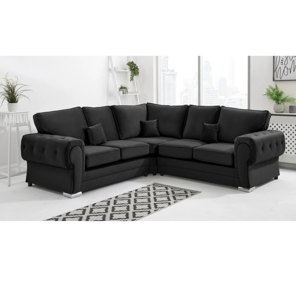 Furniture 786 Chingford Plush Full Back 2C2 Corner Sofa Black