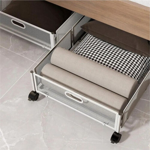 Under the Bed Quilt Storage Bins Large Capacity Rolling Iron Drawer for Clothes, Blankets Foldable Shoe Organizer White 2