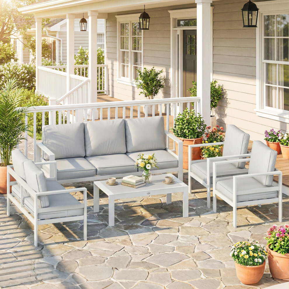 Outsunny Aluminium Garden Furniture Sofa Set With Olefin Cushions, White
