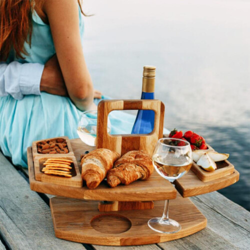 Wooden Fruit Platter with Wine Holes