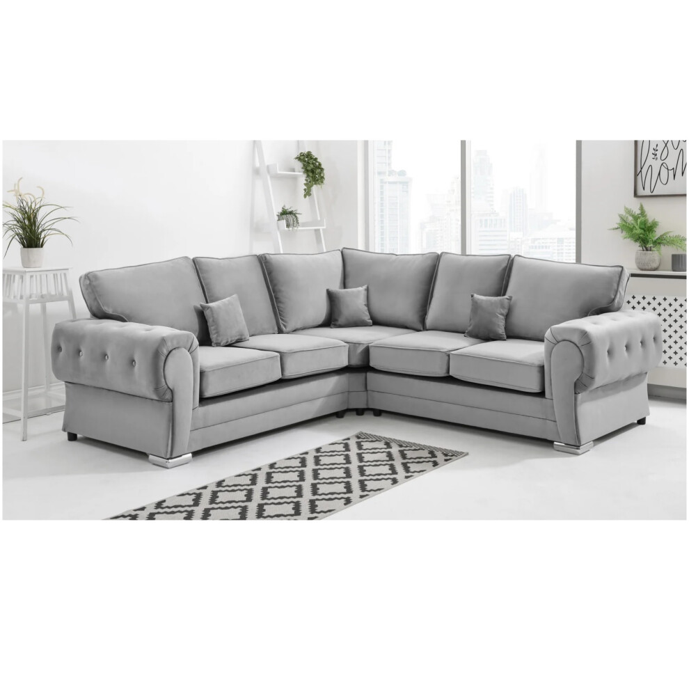 Furniture 786 Chingford Plush Full Back 2C2 Corner Sofa Silver