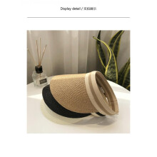 (black-daisy, M56-58cm) Lady Summer Hollow Top Sun Visor Hat Wide Brim Straw Cap UV Protection Hat