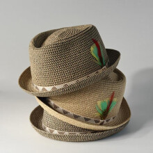 (3, M 56-58) Vintage British Straw Trilby Hat for Men Breathable Summer Jazz Fedora Panama Beach Sun Cap Cuban Travel Hat with Feather