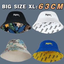 (Khaki E, XL 61-63CM) Big Head XL 63cm Letter Print Bucket Hat for Men Women Reversible Hip Hop Fisherman Cap Summer Sun Hat Plus Size Panama