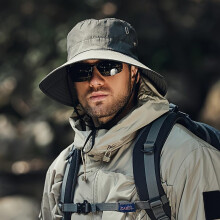 (SKM-W1) Men's Breathable Bucket Hat UV Protection Wide Brim Sun Hat with Windproof Strap for Outdoor Fishing Hiking Camping Safari