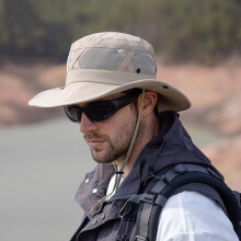 (Coffee, 55-60cm) Men's Hollow Bucket Hat UPF 50+ Breathable Foldable UV Protection Hiking Beach Safari Sun Cap Adjustable
