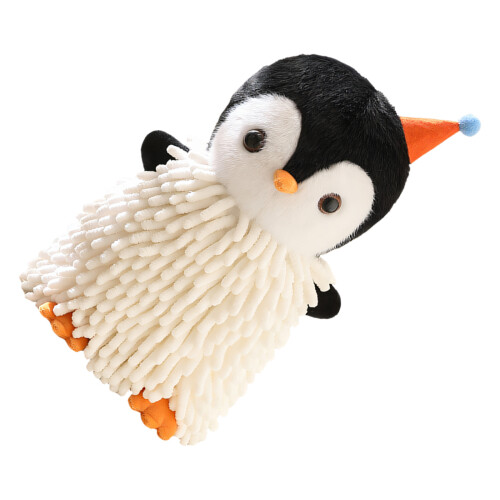 Fun Penguins Shape Hand Towel Absorbent with Hanging Loop-White