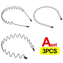 3-Pack Unisex Metal Wavy Hair Bands - Black Adjustable Sports Headbands for Men and Women Fashion Hair Hoops