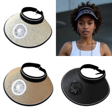 (Khaki, Big straw hat) Quick Drying Sun Hat With Cooling Fan Solar Power Fan Hat Wide Brims Sun Protection Headwear For Outdoor Activity Multicolor