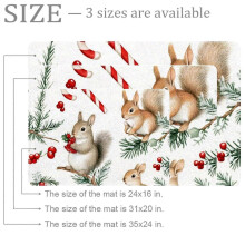 Small Washable Kitchen Rug, Christmas Squirrel/Fir/Candy Cane Design, Non-Slip Indoor Door Mat for Entryway, Bathroom, Bedroom – Compatible with