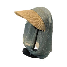 (Green) Long Brims Straw Hat For Women with Head Scarf Sun Protective Breathable Polyester Headcover Hat for Daily Beach Trip  White