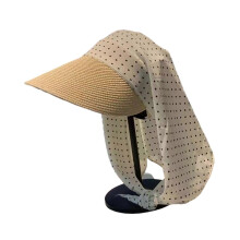 (White) Long Brims Straw Hat For Women with Head Scarf Sun Protective Breathable Polyester Headcover Hat for Daily Beach Trip  White