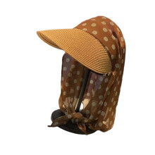(Khaki) Long Brims Straw Hat For Women with Head Scarf Sun Protective Breathable Polyester Headcover Hat for Daily Beach Trip  White