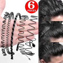 6-Pack Unisex Metal Wavy Hair Bands - All 6 Distinct Designs Black Adjustable Sports Headbands for Men Women Fashion Hair Hoops