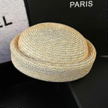 2025 New Summer Hand Woven Straw Beret Women's Natural Sun Hat Circle Concave Top Straw Hat Church Derby Party Beach Hat