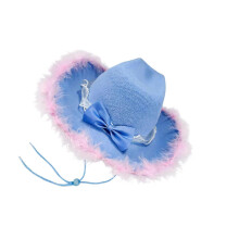 (Blue) Trendy Cowboy Hats With Wide Brims Fashion Cosplay Hat For Sun Coverage During Outdoor Event And Travels  white pink hair