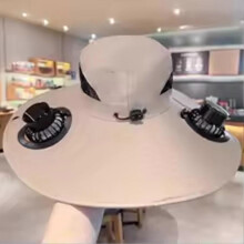(Khaki) Wide Brim Solar Fan Hat Sun Protection with Dual Power (Solar USB) Adjustable Outdoor Beach Hike Fishing Hat Black