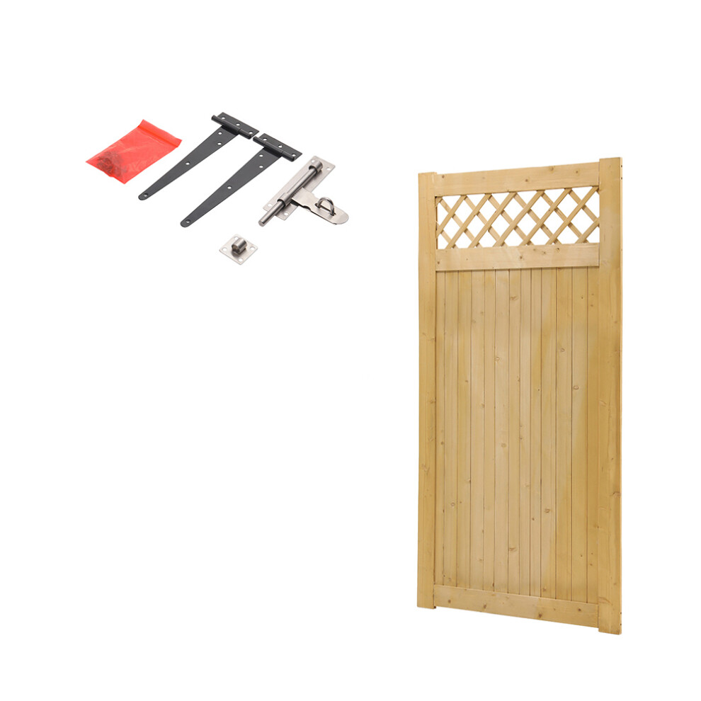 90X180cm Pine Wood Garden Gate With Rhombus Lattice Top, With T-Hinges & Stainless Steel Latch 614633894815