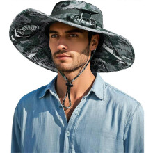 Wide Brim Sun Hat with 2 Solar Fan, Sun Bucket Hat for Men Women, UPF 50+ Bucket Fishing & Beach Hat with Fan