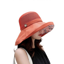 (Orange red) Fashionable Fisherman Hat Wide Brims Sun Hat With Decorative Wooden Button Foldable Beach Hat Sunshade Hat Fishing Caps  Yellow