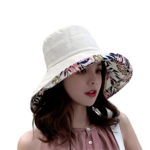 (Beige) Fashionable Fisherman Hat Wide Brims Sun Hat With Decorative Wooden Button Foldable Beach Hat Sunshade Hat Fishing Caps  Yellow