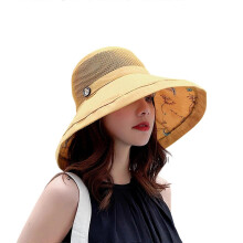 (Yellow) Fashionable Fisherman Hat Wide Brims Sun Hat With Decorative Wooden Button Foldable Beach Hat Sunshade Hat Fishing Caps  Yellow