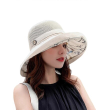 (Beige) Fashionable Fisherman Hat Wide Brims Sun Hat With Decorative Wooden Button Foldable Beach Hat Sunshade Hat Fishing Caps  Yellow