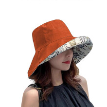 (Orange red) Fashionable Fisherman Hat Wide Brims Sun Hat With Decorative Wooden Button Foldable Beach Hat Sunshade Hat Fishing Caps  Yellow