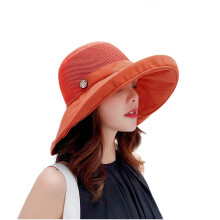 (Orange red) Fashionable Fisherman Hat Wide Brims Sun Hat With Decorative Wooden Button Foldable Beach Hat Sunshade Hat Fishing Caps  Yellow