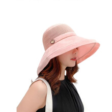 (Pink) Fashionable Fisherman Hat Wide Brims Sun Hat With Decorative Wooden Button Foldable Beach Hat Sunshade Hat Fishing Caps  Yellow