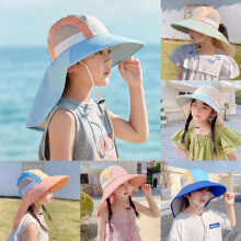 (Pink) New Neck Flap Sun Hat Polyester UV Protection Wide Brim Beach Hat with Strap Breathable Bucket Hat for Boys Girls Kids