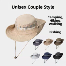 (khaki) Breathable Mesh Wide Brim Sun Hat, Adjustable Boonie Bucket Hat for Men Women Outdoor Fishing Hiking Camping