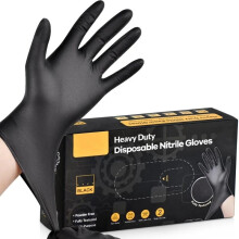 (Black 100PCS, L) Black Nitrile Disposable Gloves Latex Free Textured Mechanic Work Home Cleaning Tattoo Hair Dye Beauty 10/20/50/100PCS