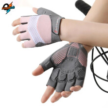(GRAY, M) MuqiNush Bicycle Half Finger Gloves with Cushion Shock Absorption Anti Slip Breathable for Fitness Running Weightlifting