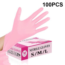 (10PCS, S) 10-100PCS Pink Disposable Nitrile Gloves Waterproof Anti-static Latex-Free Powder-Free Cleaning Safety Gloves for Kitchen Cooking