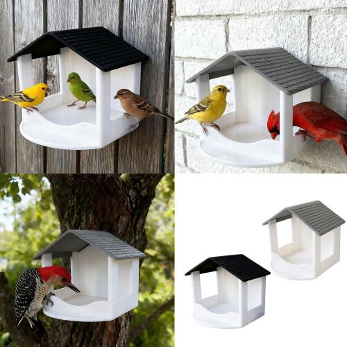 Practical Bird Feeder With Splash Proof Design-white gray 2