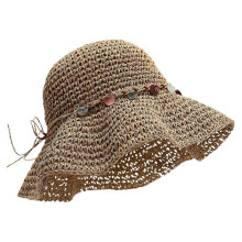 (Khaki) Trendy Crocheted Wide Border Sun Hat For Ladies Foldable Breathable Paper Straw Hat For Beach Vacation And Travel  Ivory
