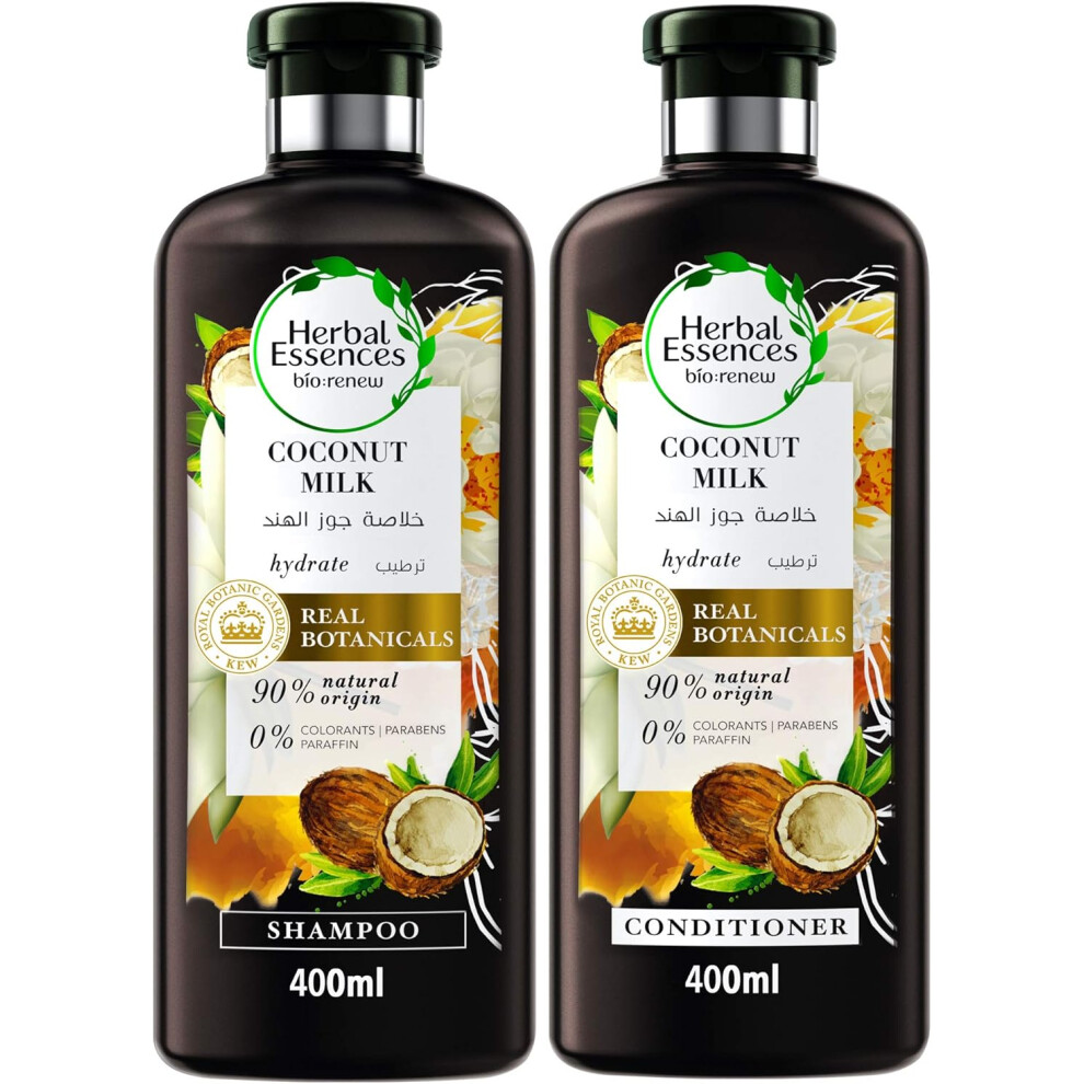 Herbal Essences Bio Renew Coconut Milk Shampoo 400ml + Conditioner 400ml Hydrating & Nourishing Hair Care Duo, Deep Moisture Repair, Smooth Soft Hair