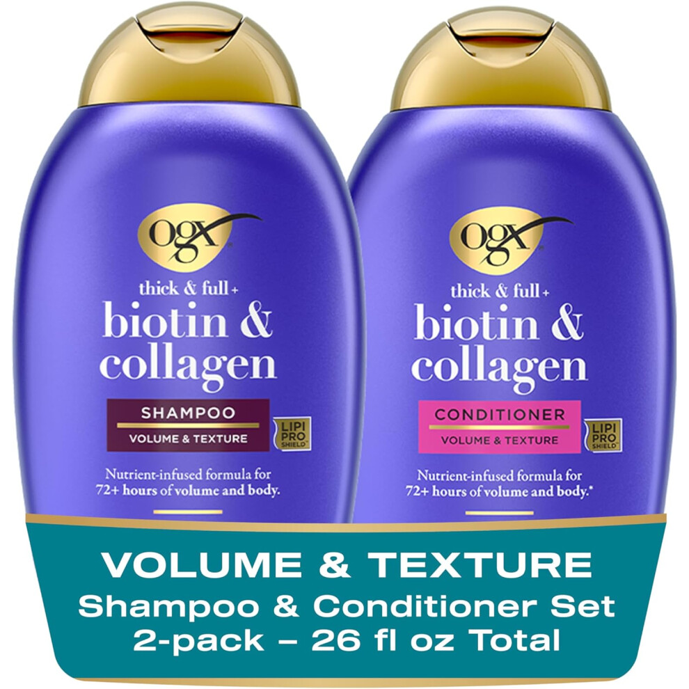 OGX Thick & Full Shampoo & Conditioner with Biotin & Collagen (2x 385ml), Sulfate-Free Surfactants for Luxurious, Voluminous Hair, Strengthening