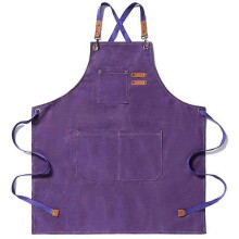 Tablier de cuisine en toile compatible avec hommes et femmes, tablier de chef cuisinier à dos croisé et 3 poches (violet)